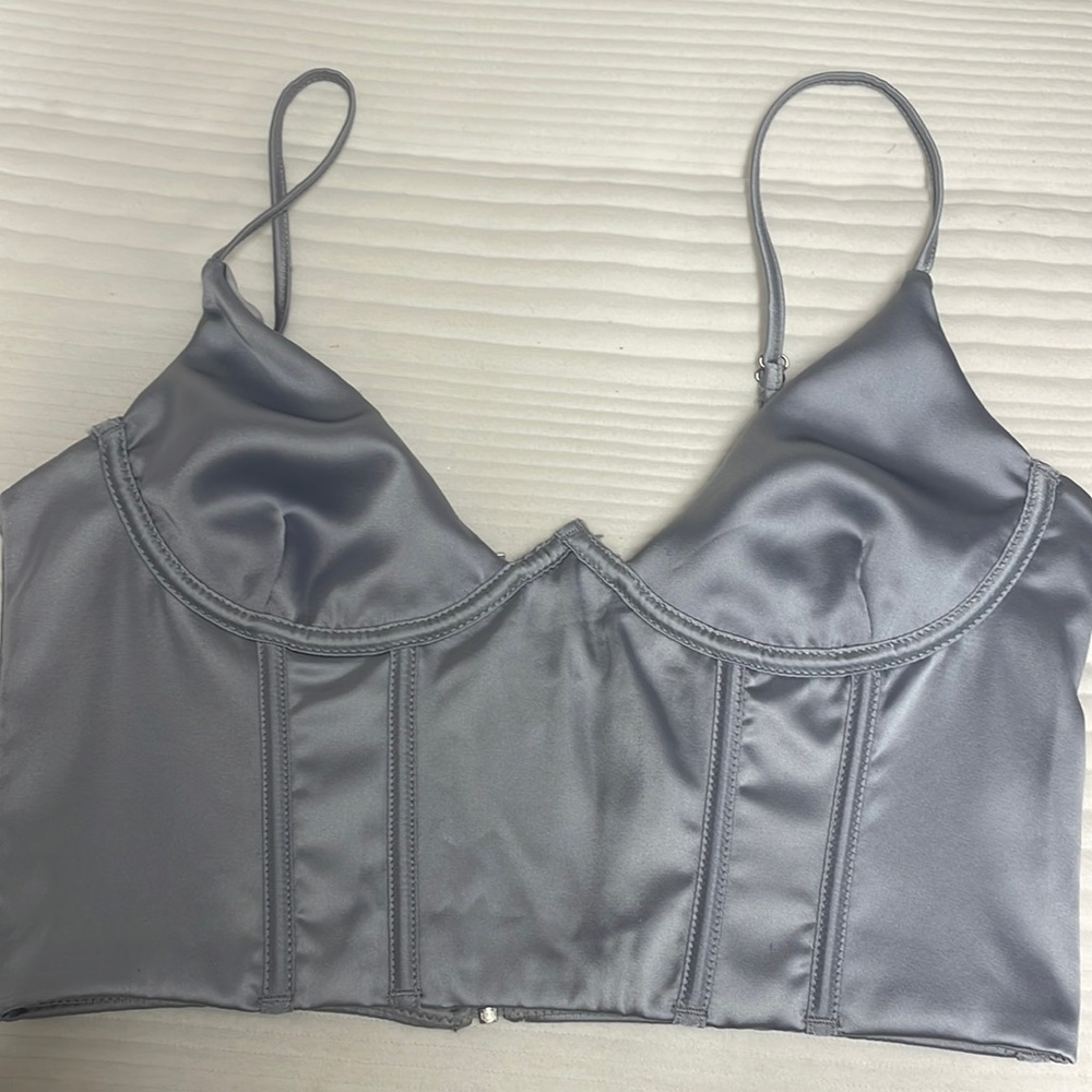 White Fox Boutique Blue Satin Corset Going Out Top